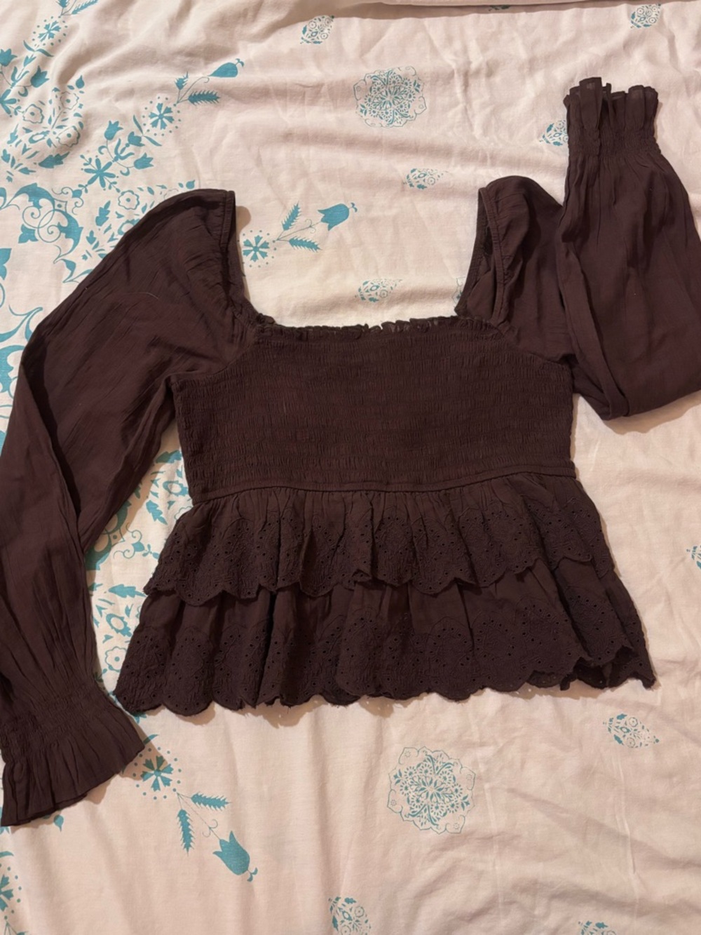 NWT Brown Boho American Eagle Peasant Top